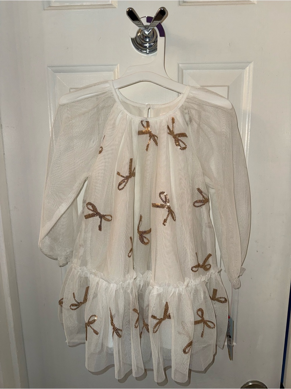 Target Cream Tulle Dress with Gold Bow Accent